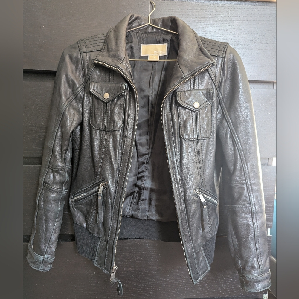 Michael Kors Leather Bomber Jacket
